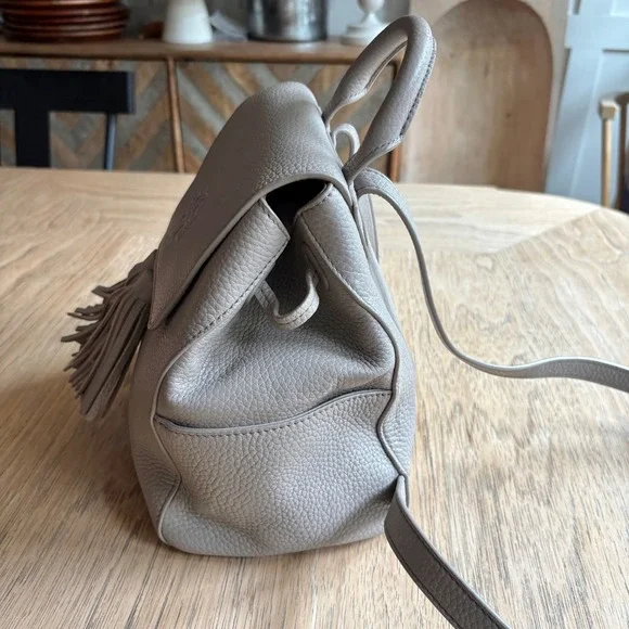 $450 TORY BURCH Thea Mini Pebble Leather Backpack Purse French Gray Tassels EUC - Picture 3 of 13
